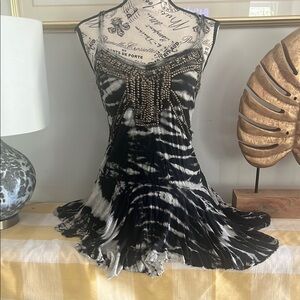 Ecote Sequin Ruffled Black and Silver Cocktail Dress